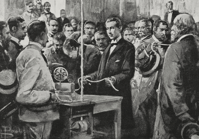 马可尼在意大利海军部做无线电实验