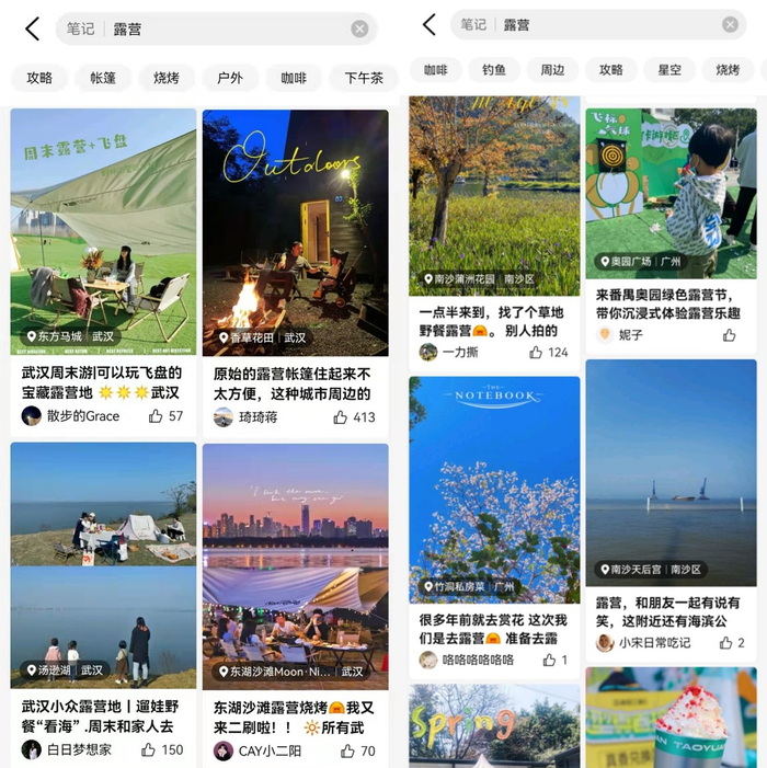 ▲大众点评网友分享露营好去处