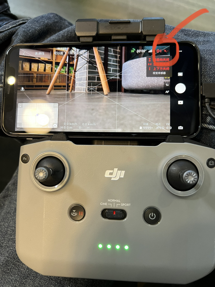 大疆App显示的卫星信号弱（画圈处）（受访者供图）