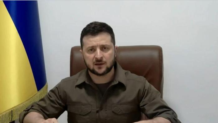  当地时间5日，乌总统泽连斯基在联合国安理会发表视频讲话。图片来源：泽连斯基视频讲话截图