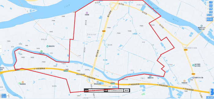 （牛角村、万安村、大坳村管控区示意图）