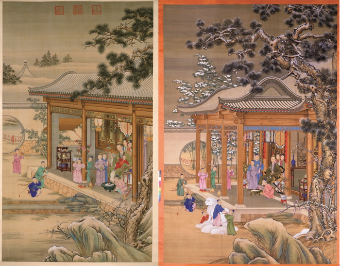 图2 可能与图3出自同一组人物画家 乾隆行乐图 轴 绢本设色227.2厘米×160.2厘米 故宫博物院