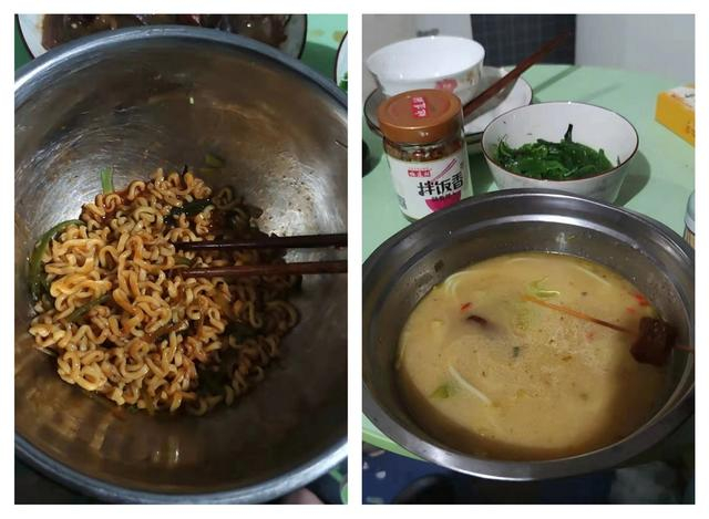 王强和室友的午饭。 受访者供图