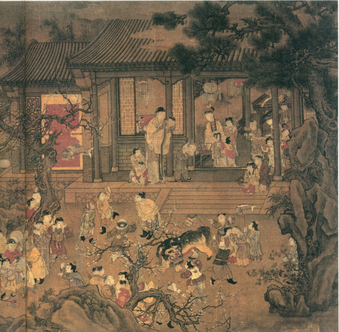 图13 佚名 家庆图 局部 明末或清初 长卷 绢本设色 94厘米×176厘米 北京中央美术学院