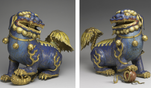 图15：清代掐丝珐琅对狮，台北故宫博物院藏