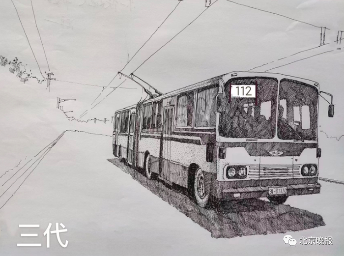 王忠良用钢笔描绘的112路的三代车型