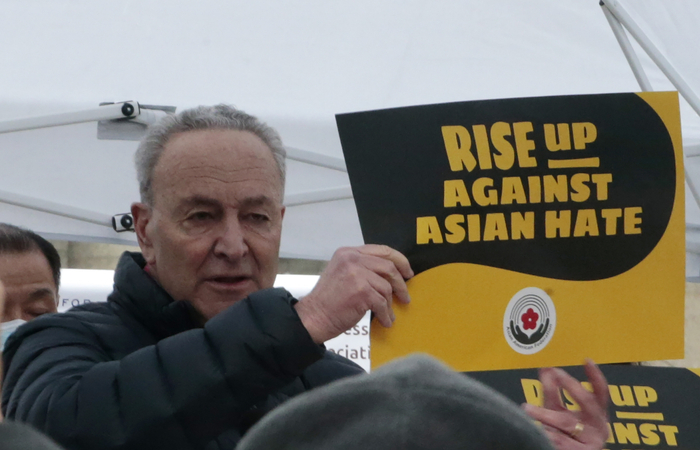 当地时间2021年2月27日，美国纽约，亚美联盟举办反仇恨亚裔抗议活动。 图/IC photo