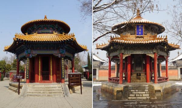 嘉应观（左）与龙王庙（右）御碑亭之比较（陶金摄）