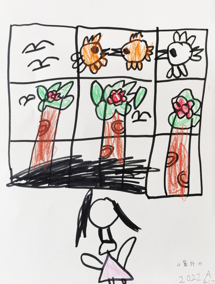 《窗外》钱欣愉，5岁，上海市市立幼儿园