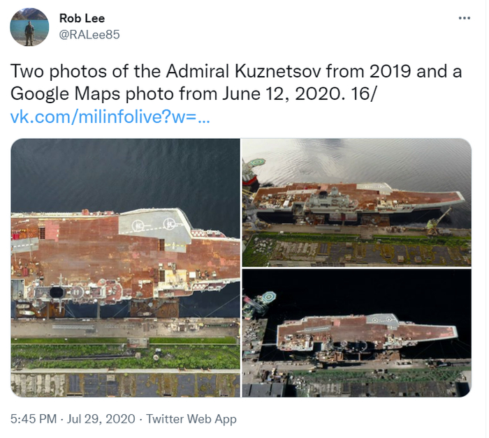 @RALee85在2020年7月发布的推文截图。右下角的图片来自谷歌地图。