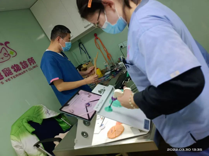 张昕和同事在工作。