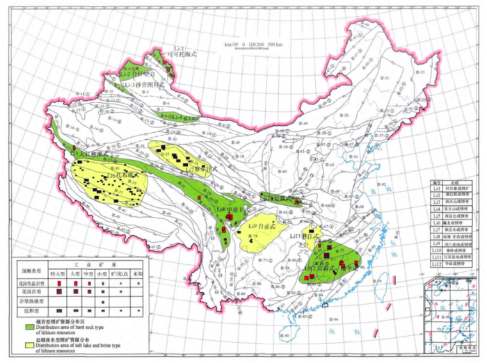 中国主要成锂带分布图（图源：中国锂矿成矿规律概要）