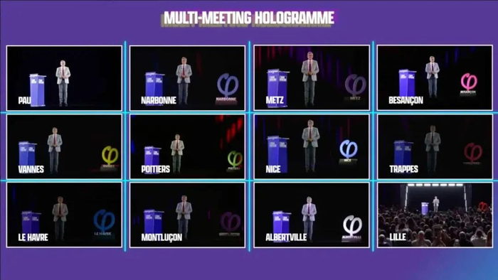 ▲法国极左翼政党“不屈法国”党候选人让-吕克·梅朗雄全息影像集会图。&nbsp;梅朗雄个人官网截图