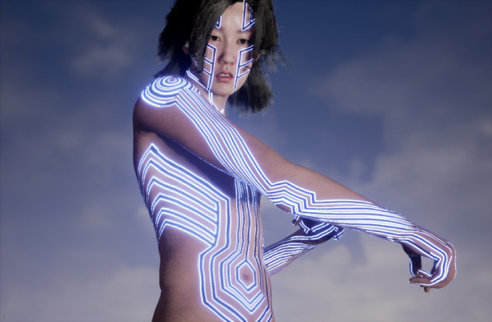 陆扬作品《独生独死 Hello World》影像截图，以艺术家本人为原型，2020