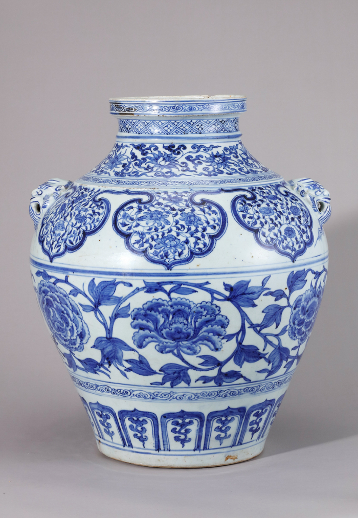 元 青花牡丹纹双兽耳大罐 两庆书屋收藏