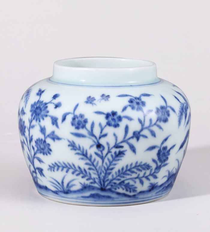 明成化 青花九秋图罐