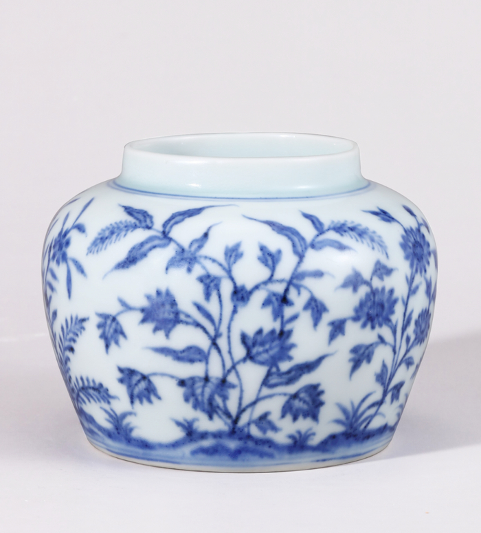 明成化 青花九秋图罐