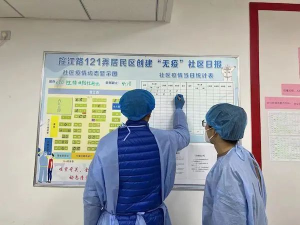 工作人员在填写日报。街道供图