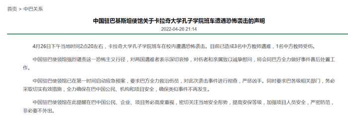 中国驻巴基斯坦使馆网站 截图