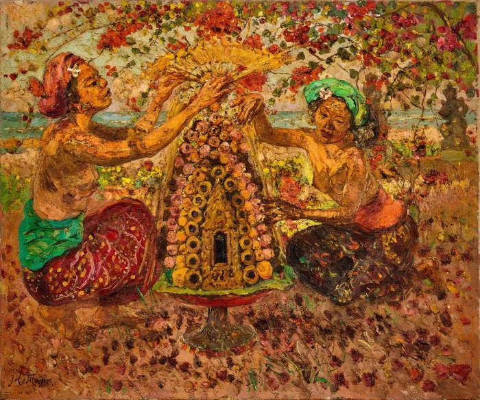 　　勒迈耶《沙努尔海滩上进供的峇里双美》 油画画布、75 x 90.5 公分、1954-57年作 成交价：2，016，000 港元