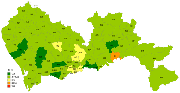 ▲ “五一”假期全市街道交通指数分布图（预测）
