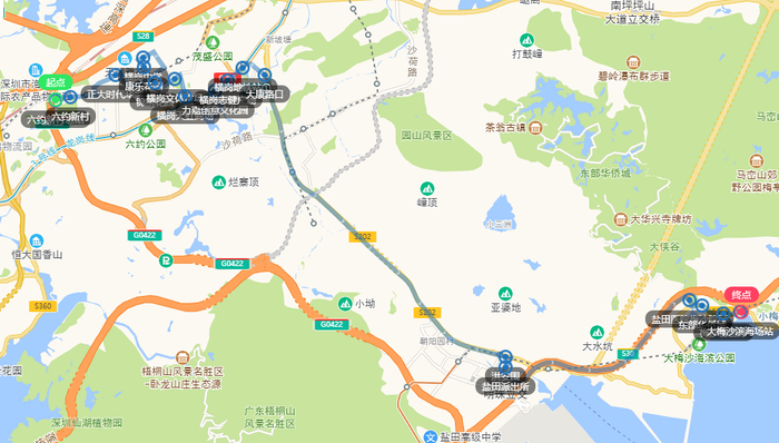 ▲大梅沙假日专线2号线路图