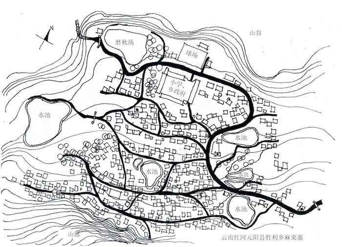 元阳哈尼麻栗寨的“凹塘”选址，总平面示意图，王冬提供
