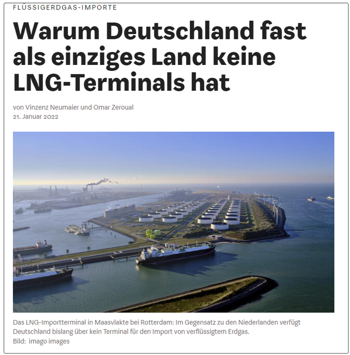 德国尚无自有液化天然气码头的原因。来源：《经济周刊》