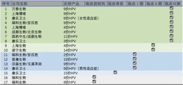 ▲国内在研HPV疫苗基本情况。本刊制表