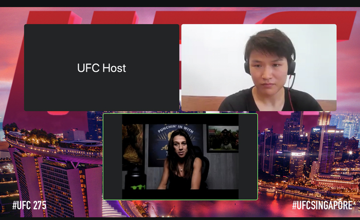 张伟丽（上）和乔安娜接受线上采访。&nbsp; 视频截图