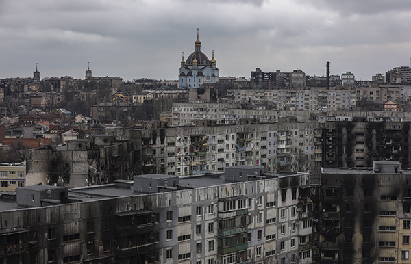 当地时间2022年4月14日，顿涅茨克地区马里乌波尔，马里乌波尔城内景象。人民视觉&nbsp; 资料图