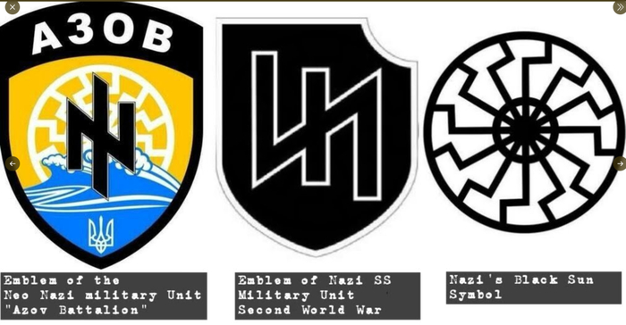 　图为乌克兰“亚速营”使用的“黑太阳”等新纳粹极端主义徽记