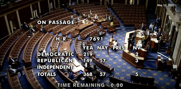当地时间5月10日美国众议院投票结果截图 