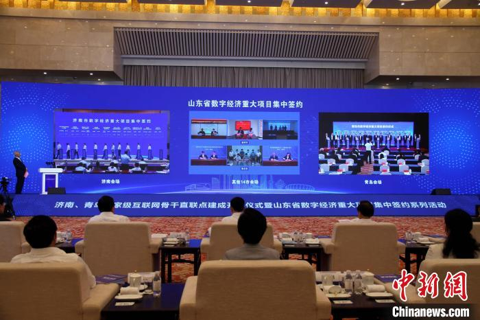 济南、青岛国家级互联网骨干直联点建成开通仪式暨山东省数字经济重大项目集中签约系列活动在济南举办。　孙婷婷 摄