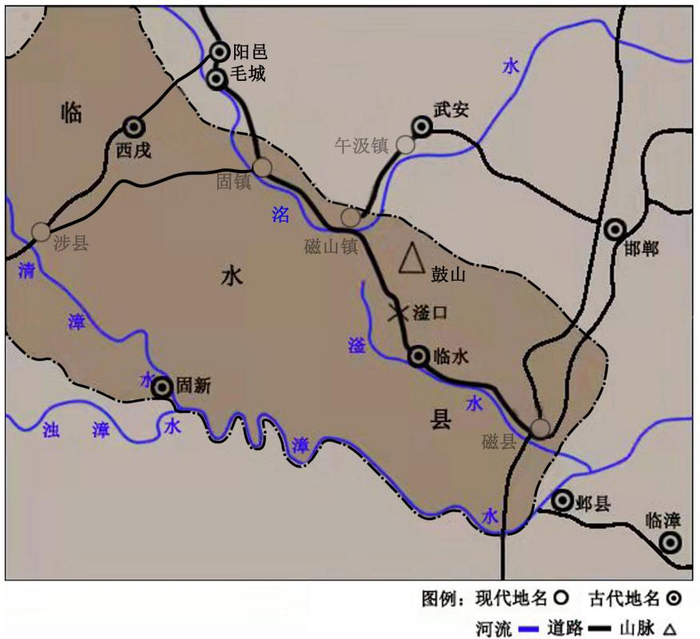 南北朝时期（404-590年）临水县辖区示意图
