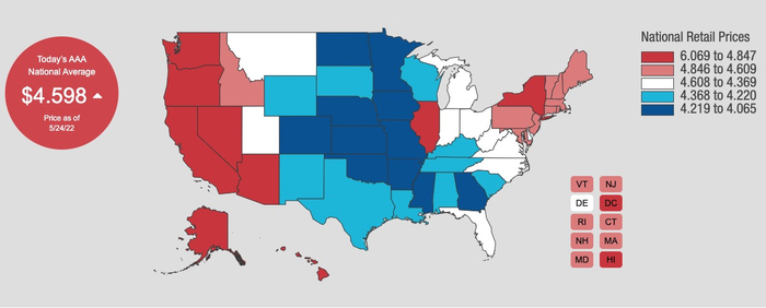 美国各州汽油价格区间