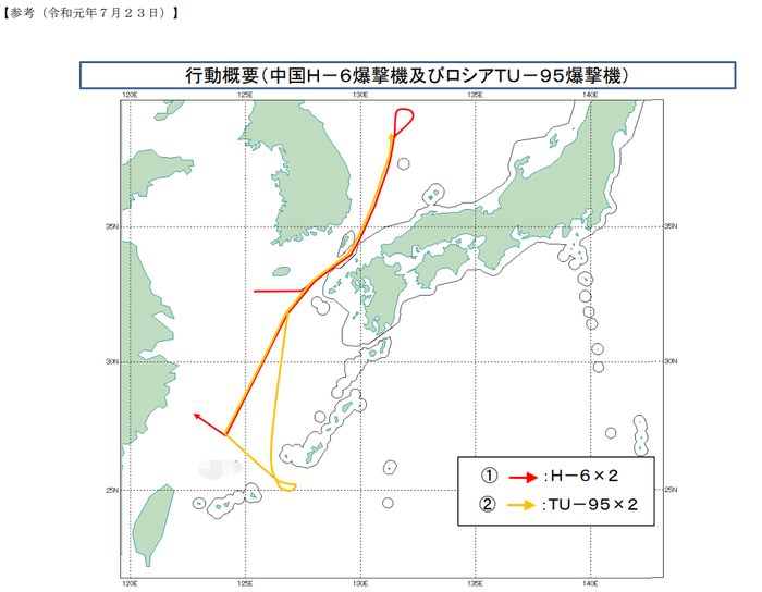 图为此前几年，中俄轰炸机战略巡航的路线图。（防卫省发布）