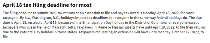 IRS官网信息截图。