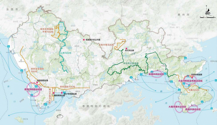 深圳市主要品牌赛事活动空间位置示意图。图片来源：深圳市规划和自然资源局