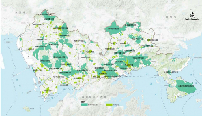 深圳自然郊野公园和城市公园布局规划。图片来源：深圳市规划和自然资源局