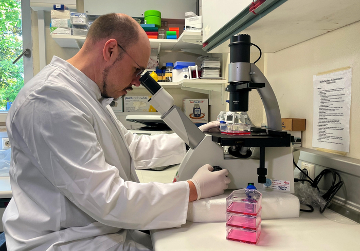 当地时间 2022 年 5 月 20 日，德国慕尼黑，德国发现猴痘病例后，医生Roman Woelfel在实验室对病毒进行研究。 图/IC photo