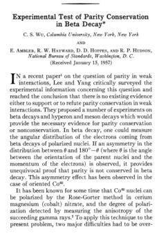 吴健雄等人论文《在β衰变中检验宇称守恒》发表于《物理评论》