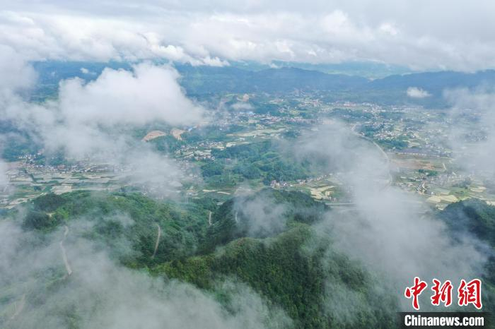 航拍绥阳县洋川街道上空云雾景观。　瞿宏伦 摄