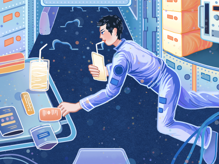 航天员在空间站喝豆浆。（示意图）