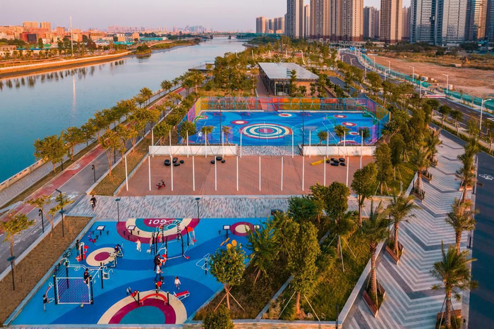 佛山水道沥桂段碧道桂城滨河节点运动设施。受访单位供图