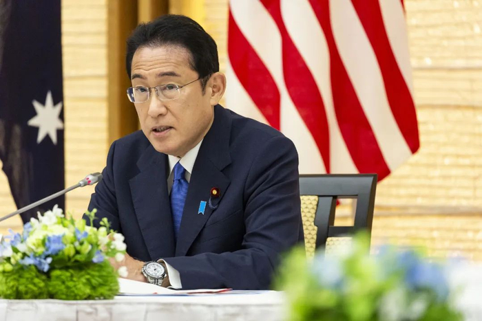 5月24日，岸田文雄在东京出席美日印澳“四方机制”峰会。图源：视觉中国