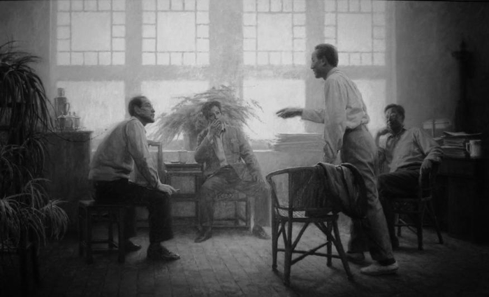 陈坚油画《四十二小时谈话》