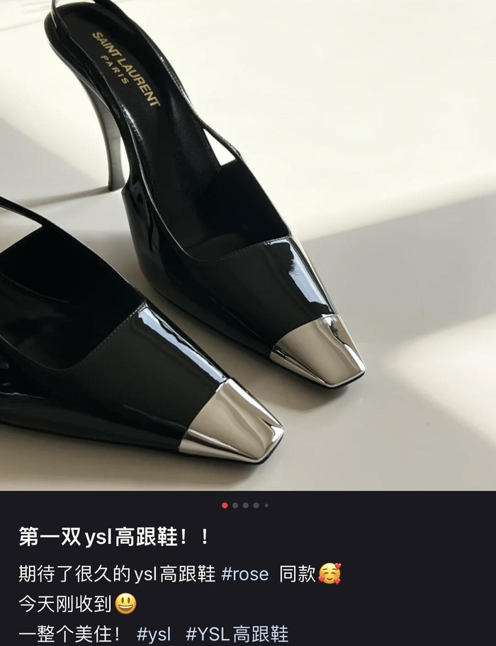 网友在小红书分享购买的第一双圣罗兰高跟鞋。  图/小红书截图