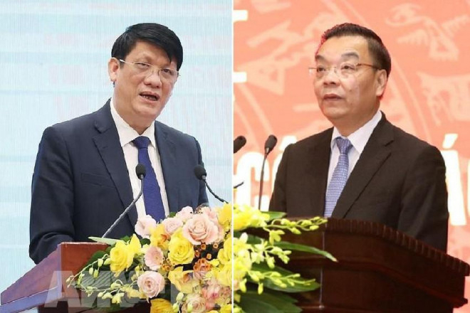 　　越南原卫生部长阮青龙（左）、原河内市人民委员会主席（相当于市长）朱玉英，他们是此案中级别最高两名落马官员&nbsp; 图源：越南网媒“24h”