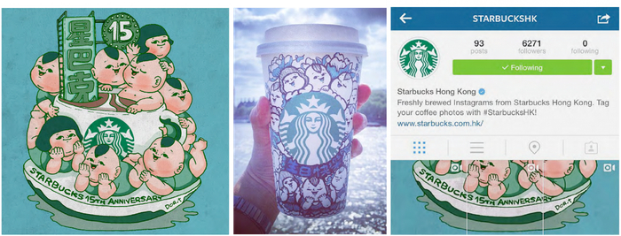 2015年，以「A SHOPPIN’BABY」IP人物，为香港星巴克15周年创作出可爱设计插画。受访者供图